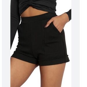BlackMilk Push It Ponte Cuffed Women Black High Waisted Shorts Size XL